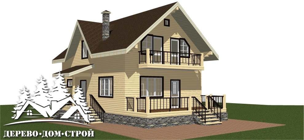 Проект одноэтажного деревянного  дома с мансардой и террасой  из бруса – ДБС 403