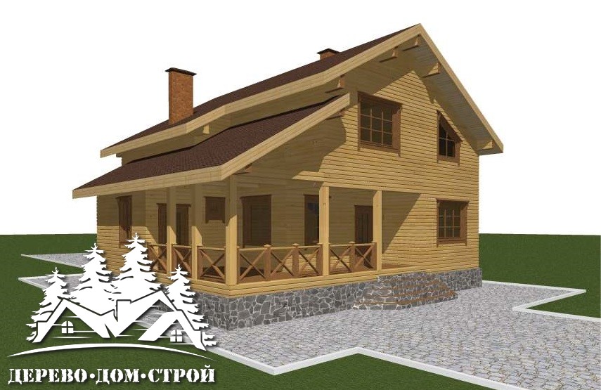Проект одноэтажного деревянного  дома с мансардой и террасой  из бруса – ДБС 385