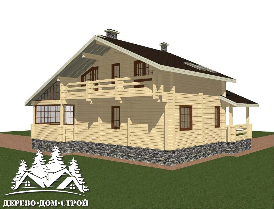 Проект одноэтажного деревянного дома с мансардой и террасой из бруса – ДПБ 395