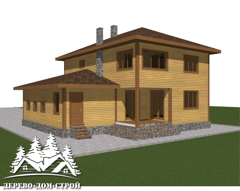 Проект одноэтажного деревянного  дома с мансардой и террасой  из бруса – ДБС 386