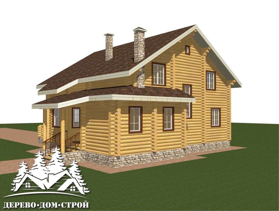 Проект одноэтажного деревянного  дома с мансардой и террасой  из бруса – ДБС 387