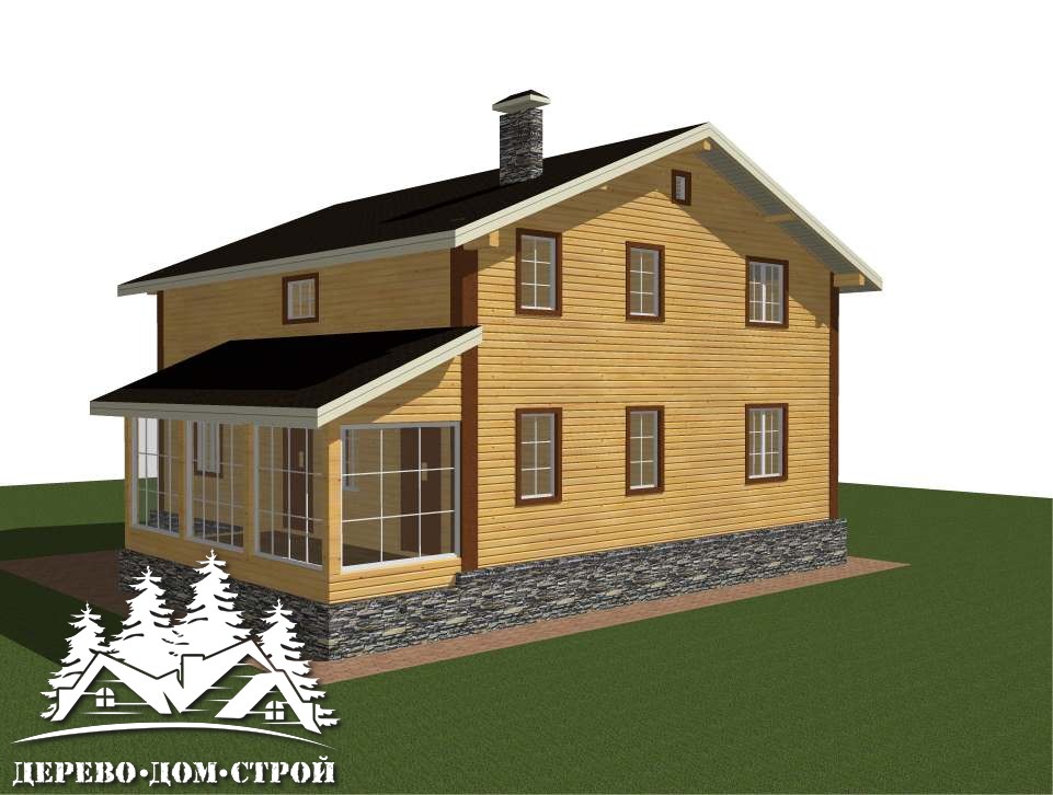 Проект одноэтажного деревянного  дома с верандой из бруса – ДБС 388