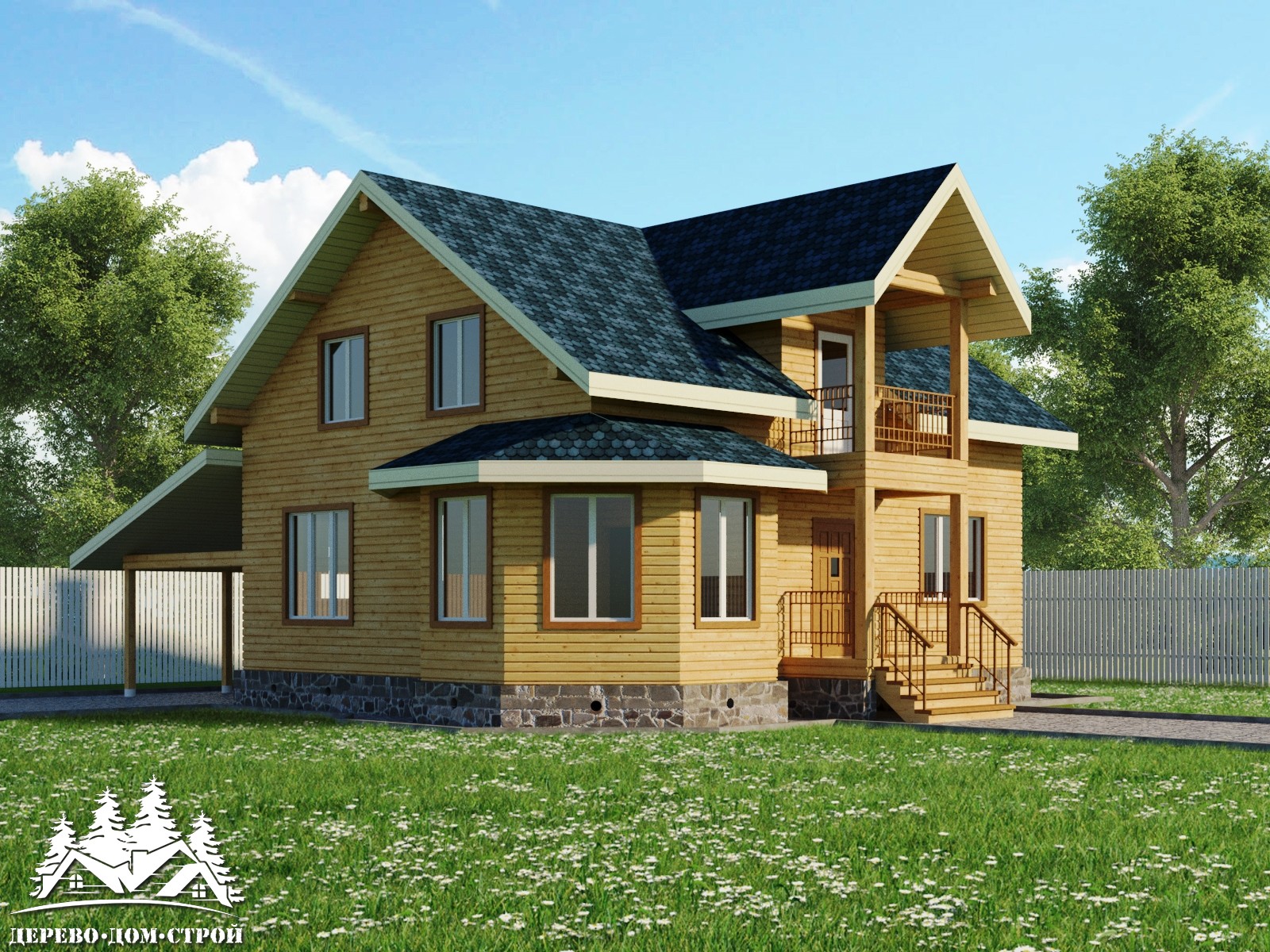 Проект одноэтажного деревянного  дома с мансардой из бруса – ДБС 402