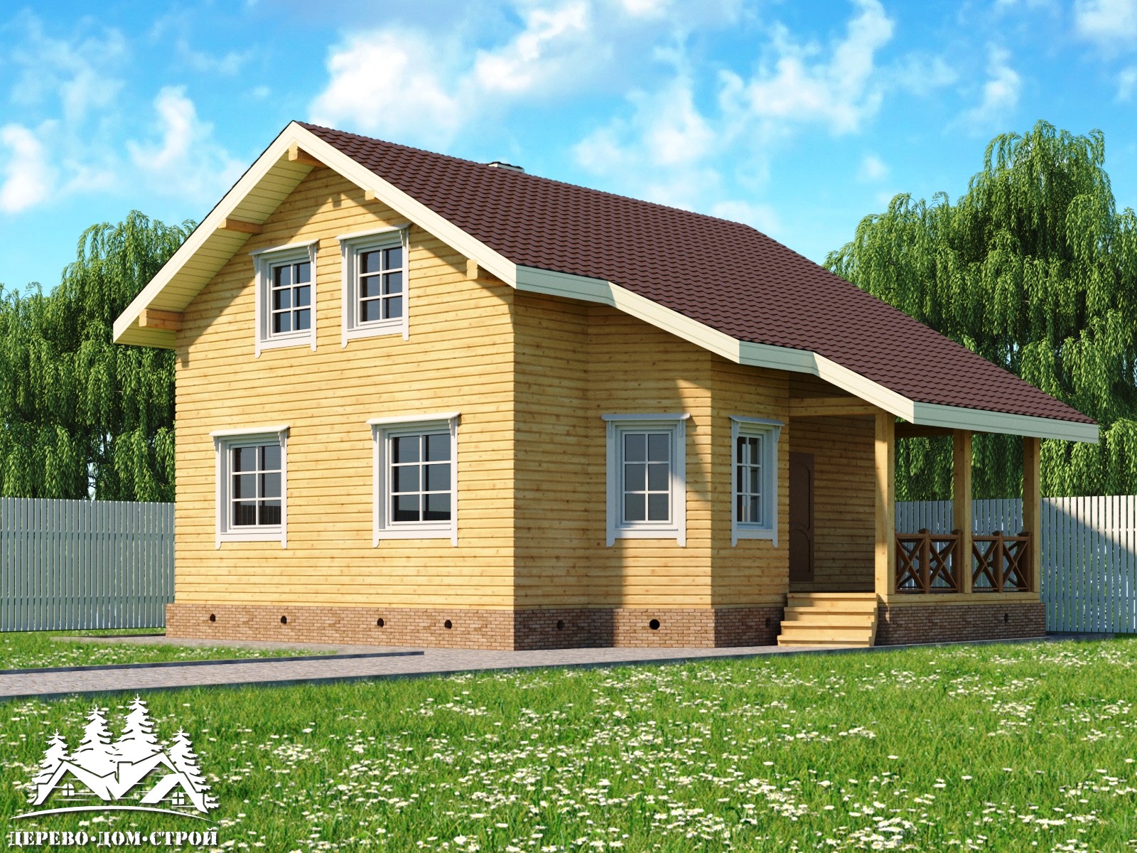 Проект одноэтажного деревянного дома с мансардой и террасой из бруса – ДПБ 409