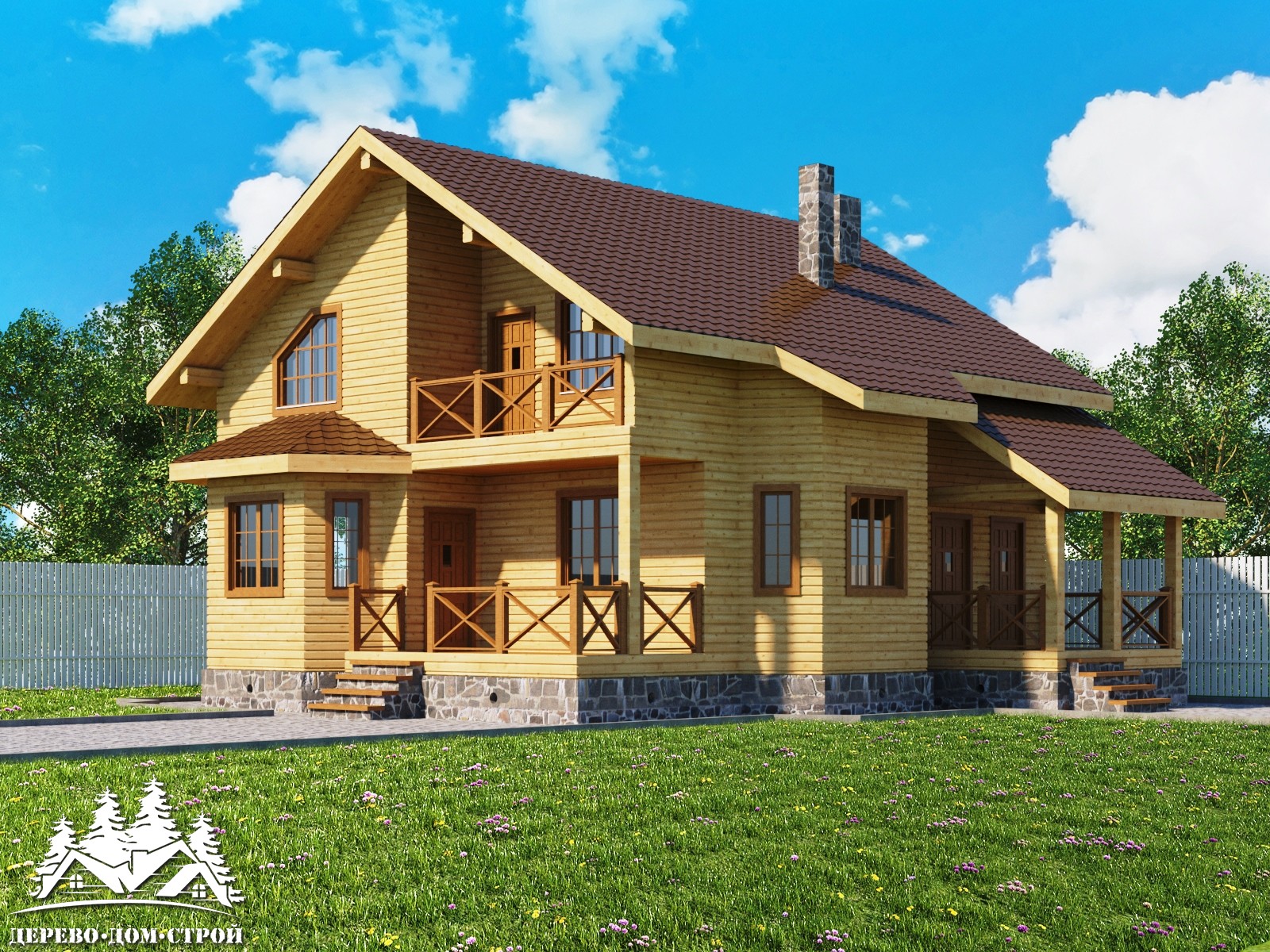 Проект одноэтажного деревянного дома с мансардой и террасой из бруса – ДПБ 391