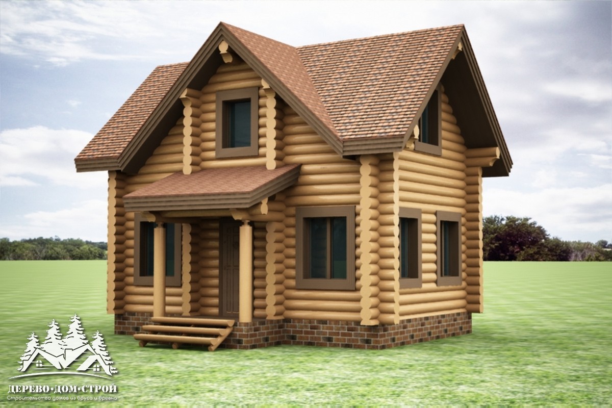 Проект одноэтажного деревянного  дома с мансардой и террасой  из бревна – ДДС 556