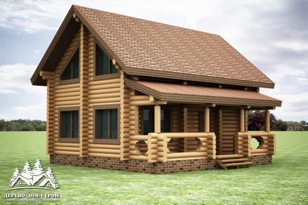 Проект одноэтажного деревянного  дома с мансардой и террасой  из бревна – ДДС 561