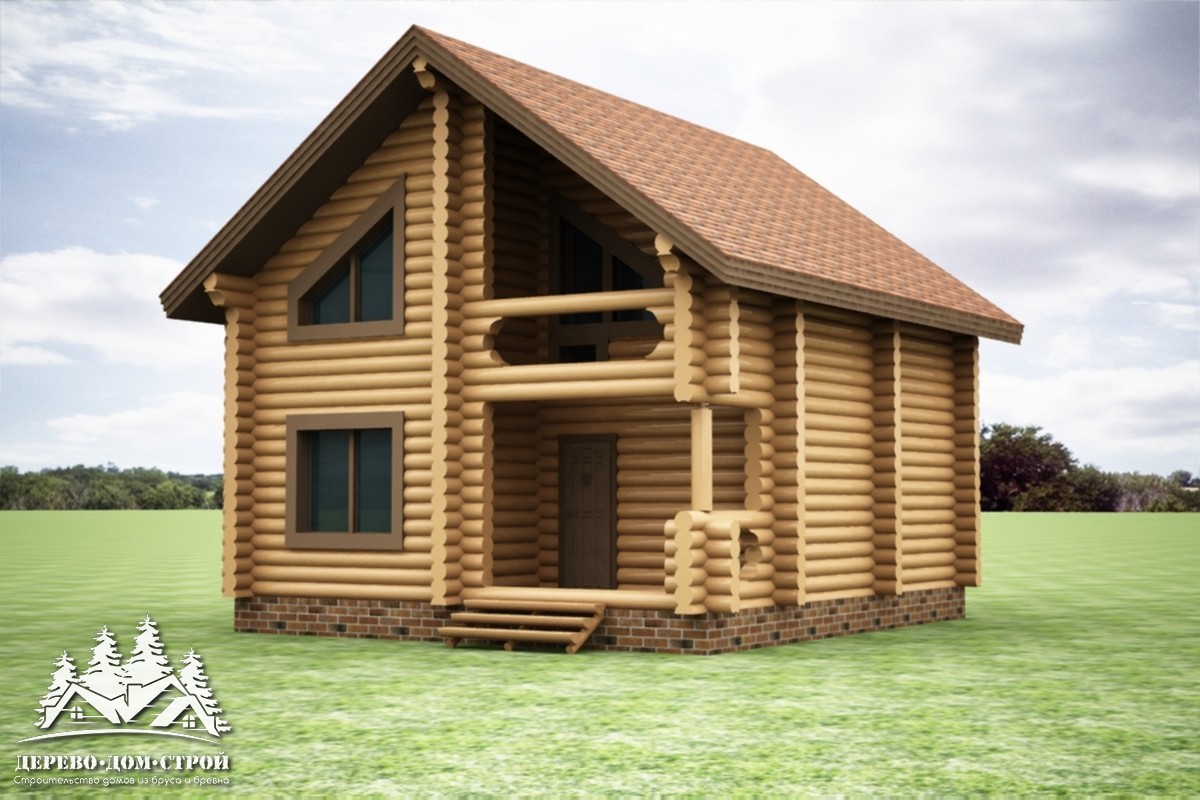 Проект одноэтажного деревянного  дома с мансардой и террасой  из бревна – ДДС 563