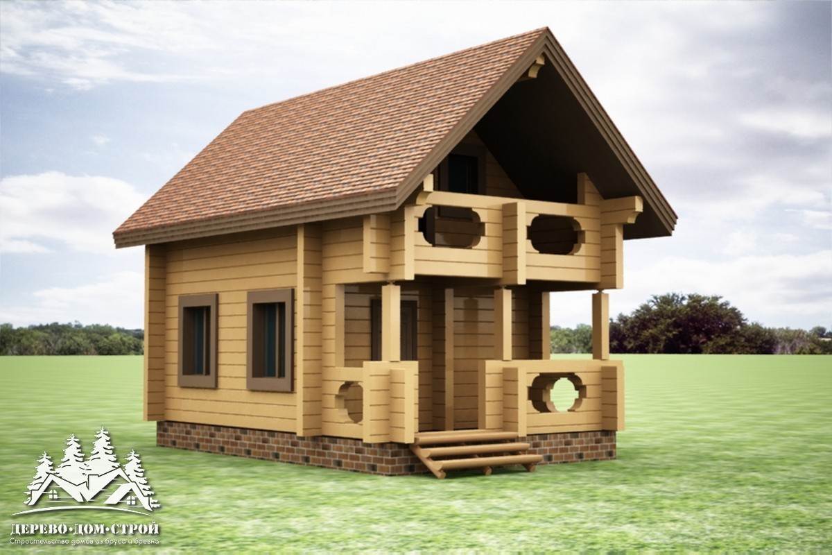 Проект одноэтажного деревянного  дома с мансардой и террасой из бруса – ДПБ 353