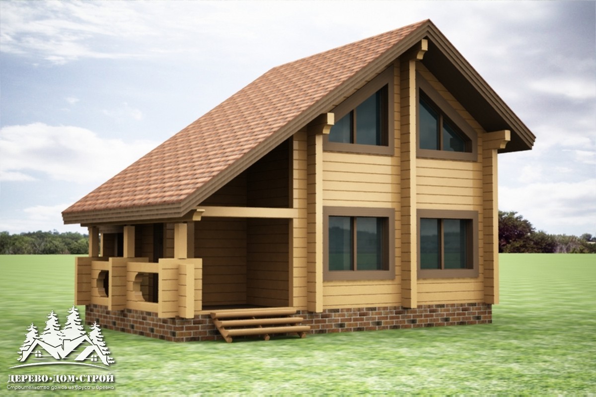 Проект одноэтажного деревянного  дома с мансардой и террасой из бруса – ДПБ 359