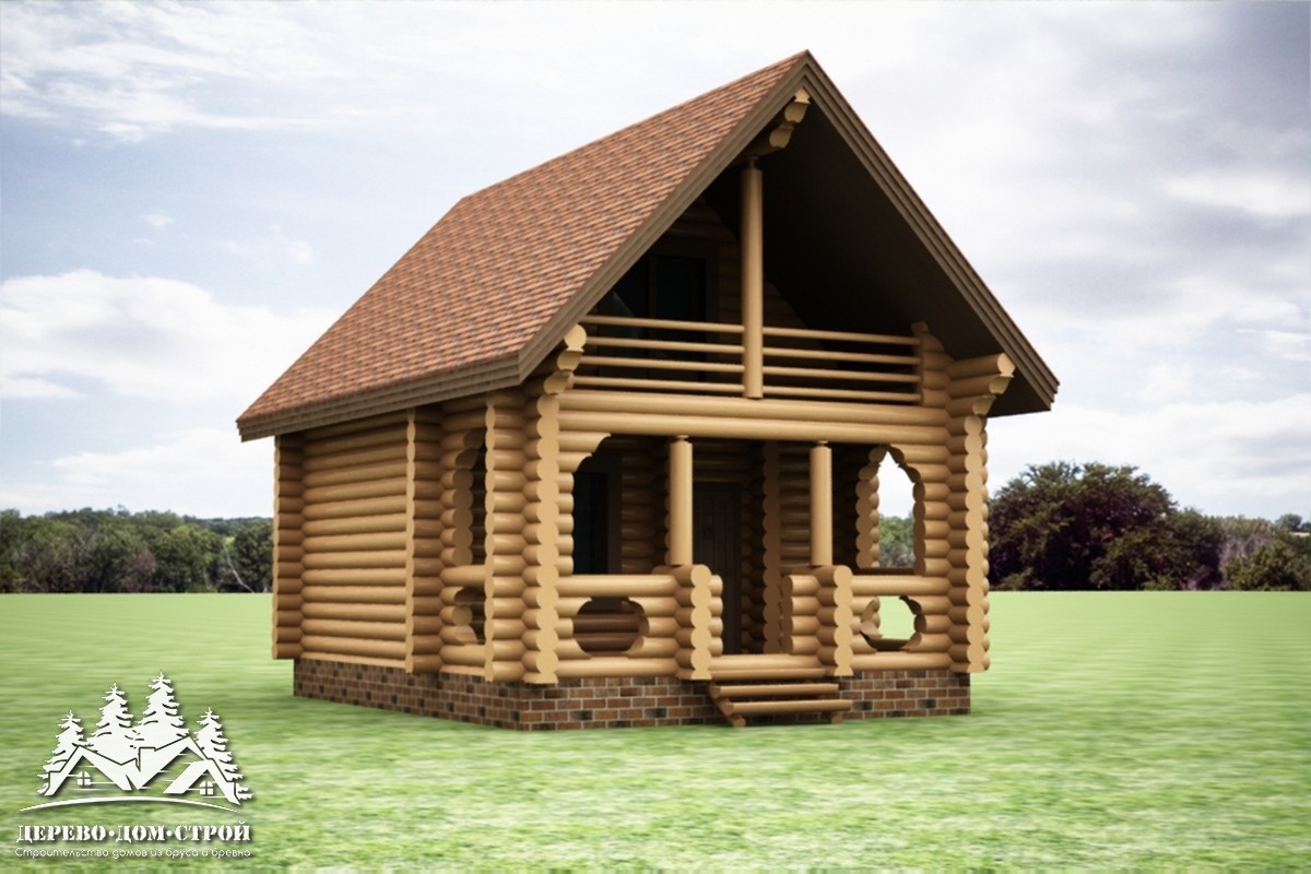 Проект одноэтажного деревянного  дома с мансардой и террасой  из бревна — ДДС 549
