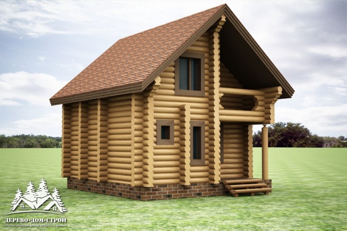 Проект одноэтажного деревянного  дома с мансардой и террасой  из бревна – ДДС 571