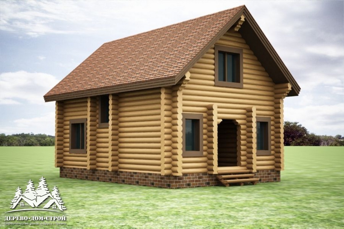 Проект одноэтажного деревянного  дома с мансардой и террасой  из бревна – ДДС 572