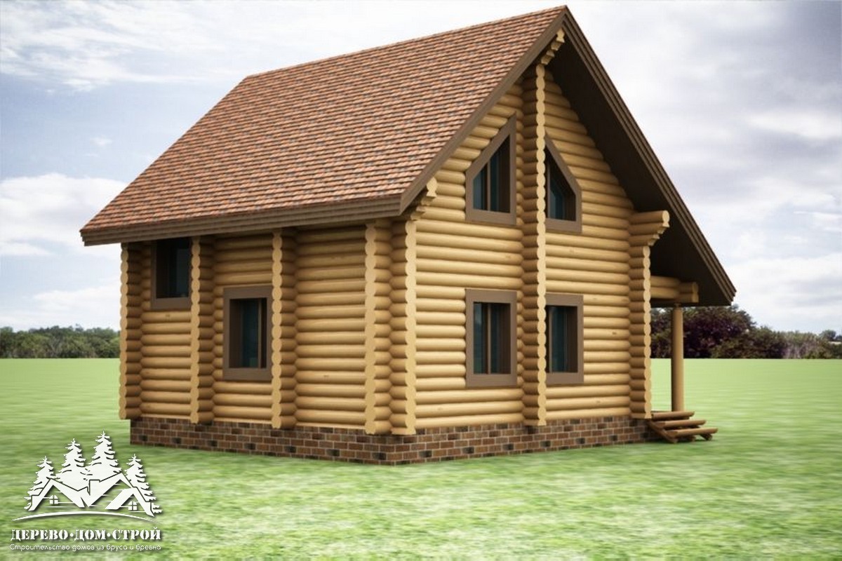 Проект одноэтажного деревянного  дома с мансардой и террасой  из бревна – ДДС 575