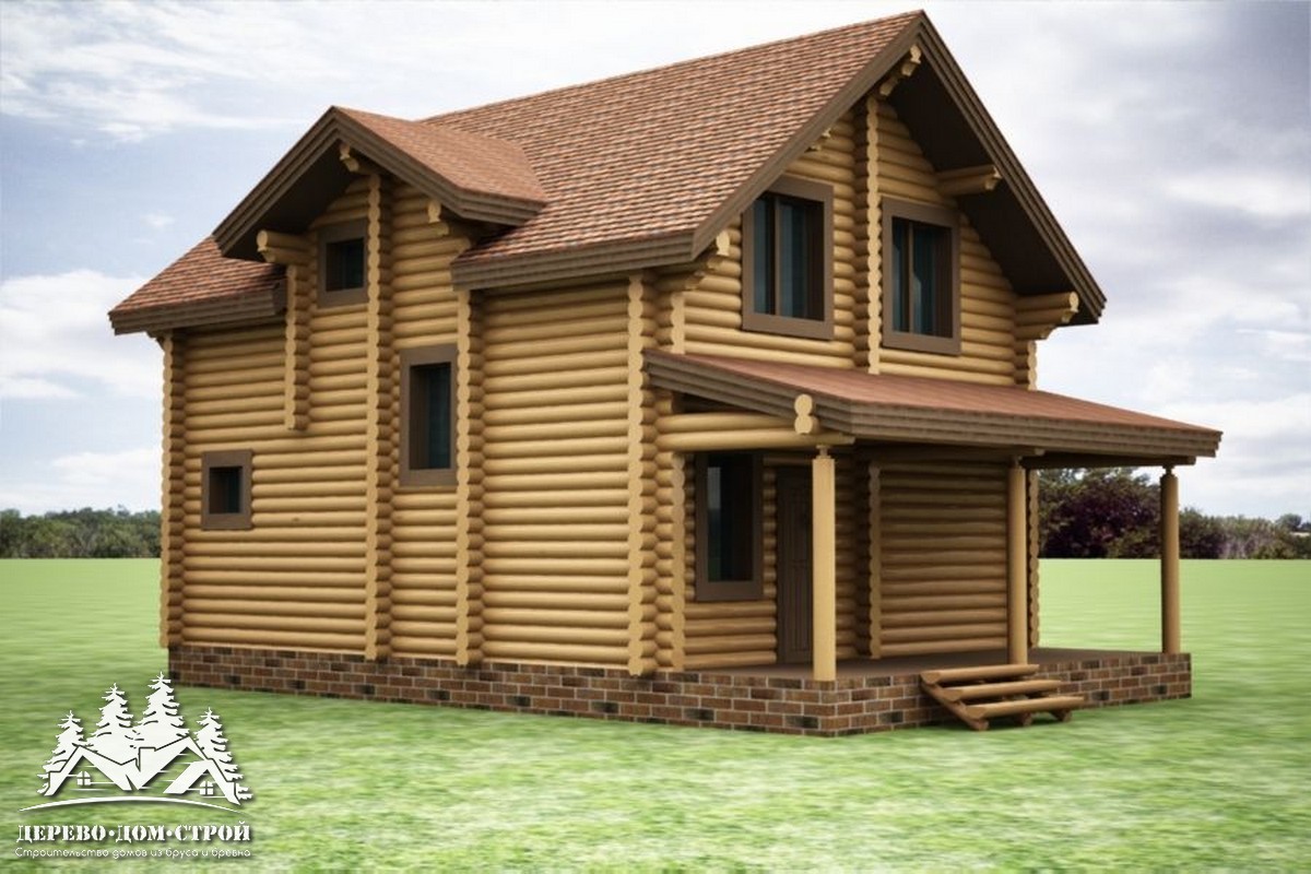 Проект одноэтажного деревянного  дома с мансардой и террасой  из бревна – ДДС 579
