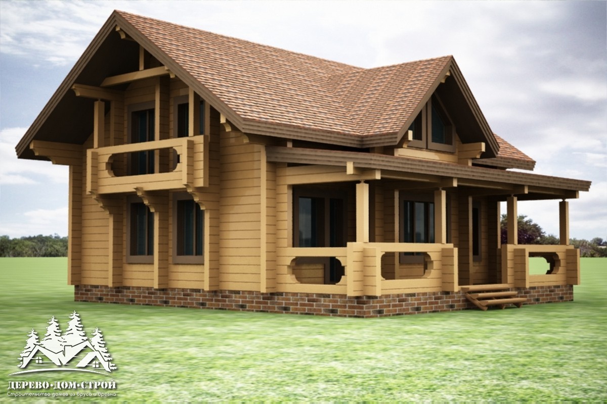 Проект одноэтажного деревянного  дома с мансардой и террасой из бруса – ДПБ 370