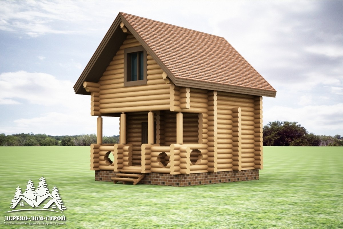 Проект одноэтажного деревянного  дома с мансардой и террасой  из бревна — ДДС 552