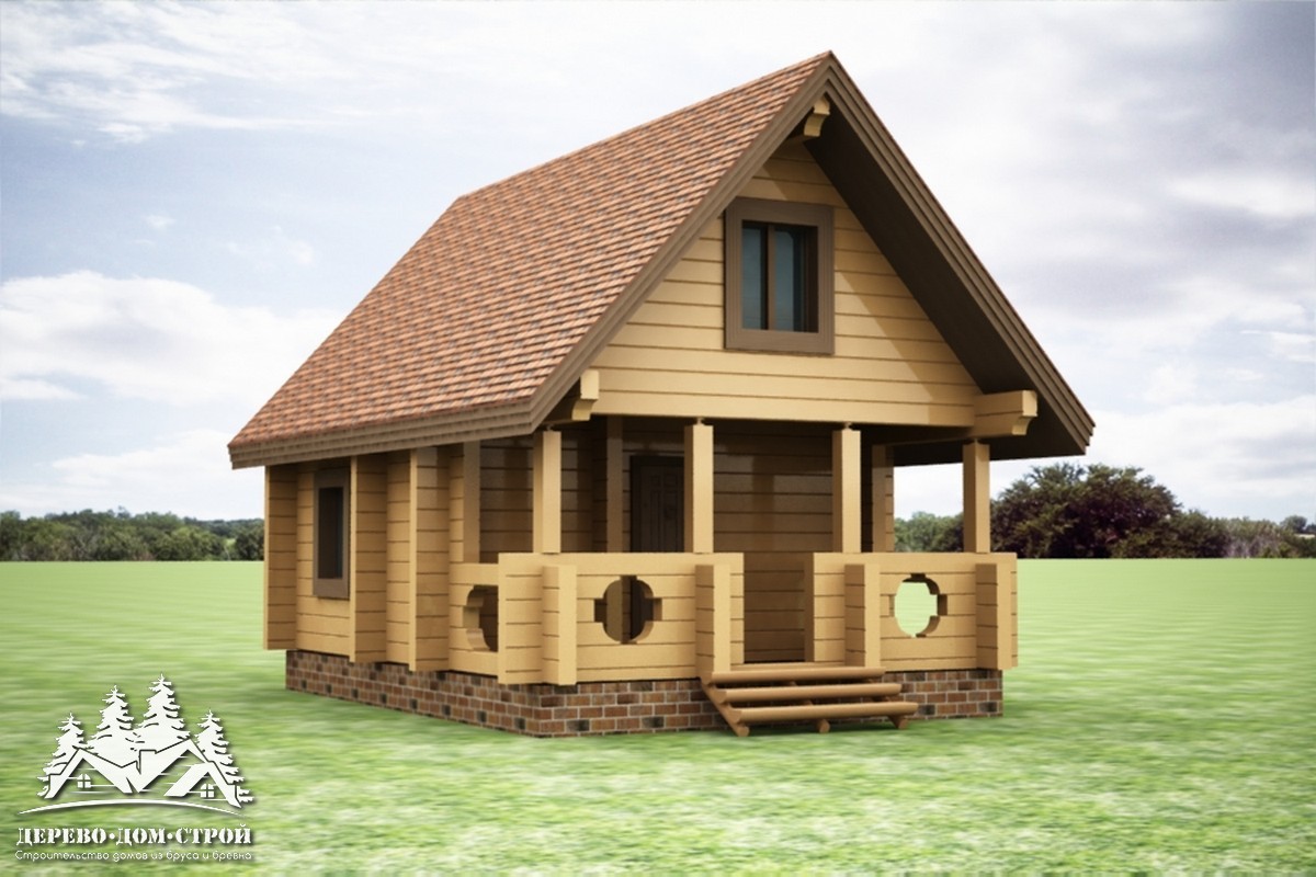 Проект одноэтажного деревянного  дома с мансардой и террасой из бруса – ДПБ 351