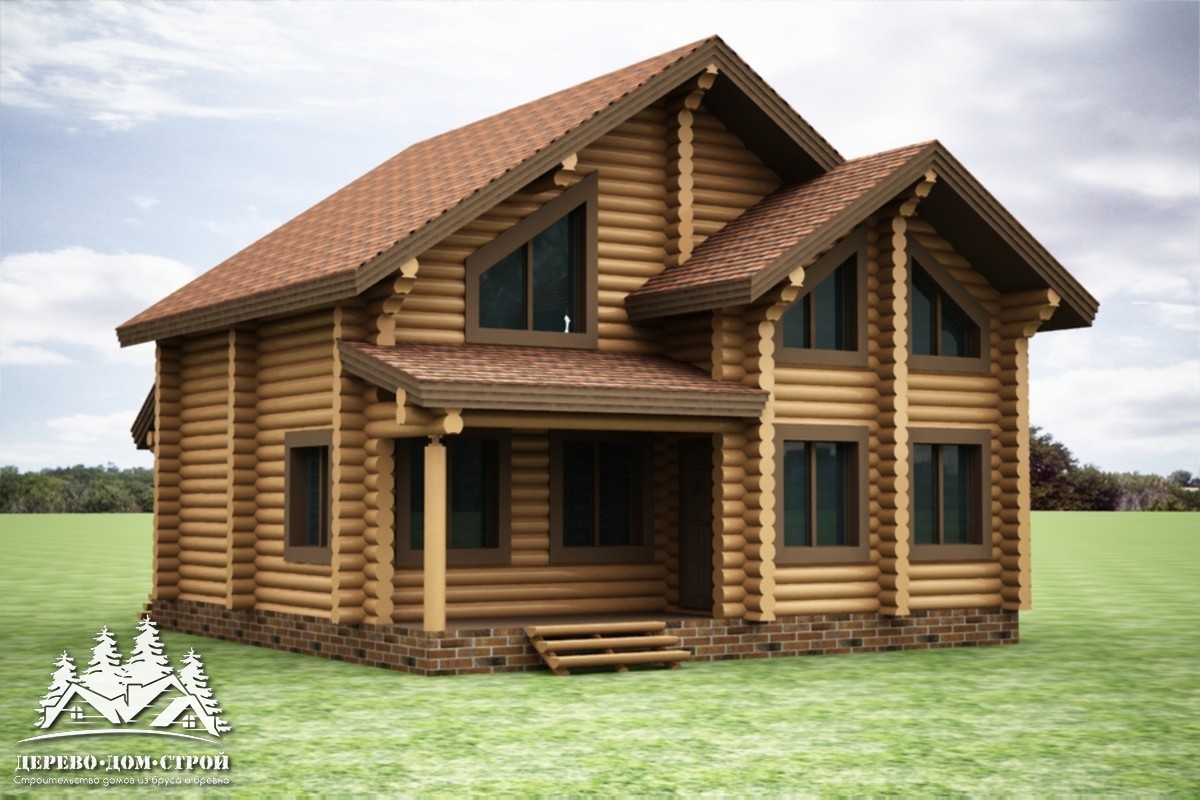 Проект одноэтажного деревянного  дома с мансардой и террасой  из бревна — ДДС 546