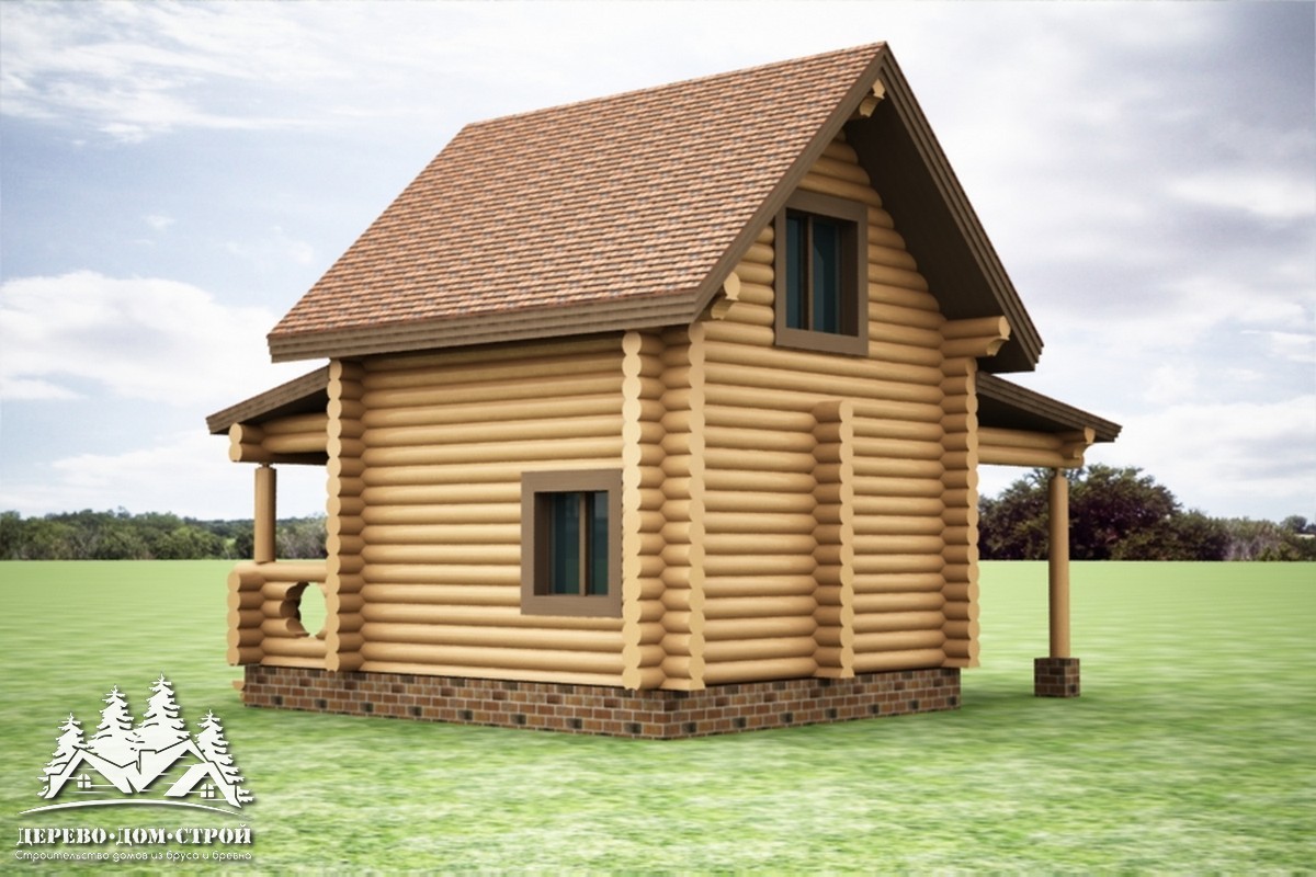 Проект одноэтажного деревянного  дома с мансардой и террасой  из бревна — ДДС 555