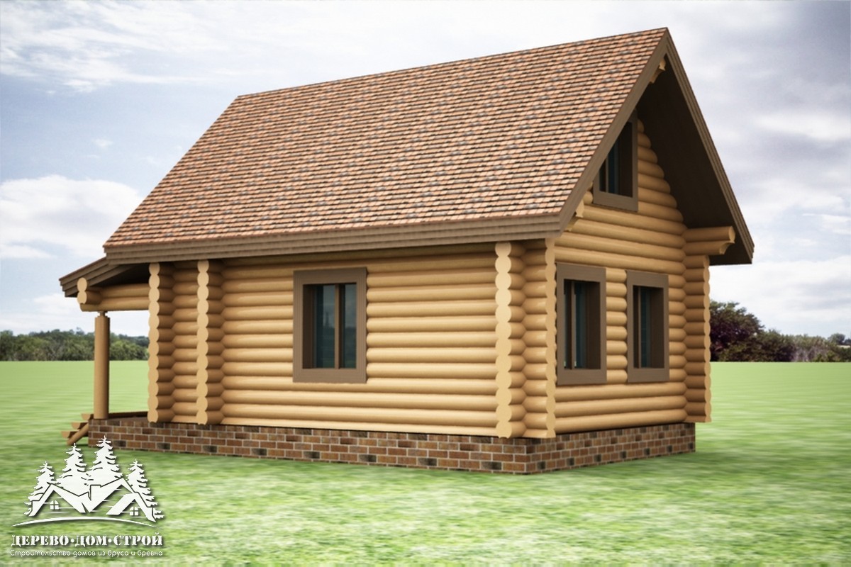 Проект одноэтажного деревянного  дома с мансардой и террасой  из бревна – ДДС 557