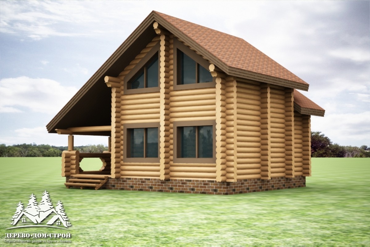 Проект одноэтажного деревянного  дома с мансардой и террасой  из бревна – ДДС 559