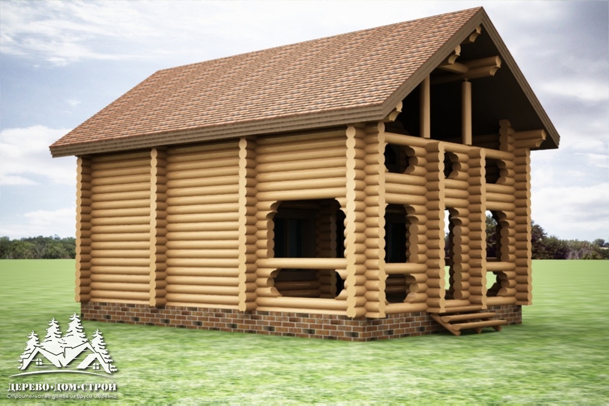 Проект одноэтажного деревянного  дома с мансардой и террасой  из бревна – ДДС 562