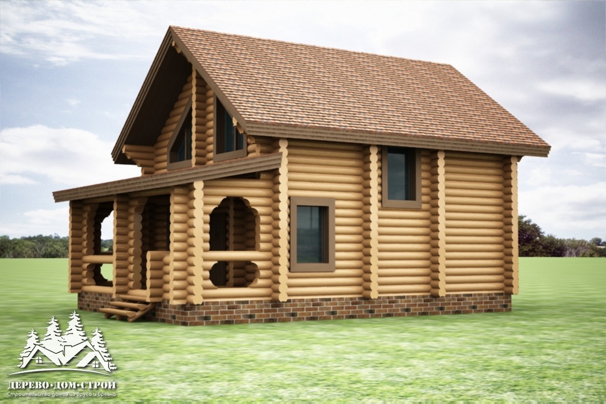 Проект одноэтажного деревянного  дома с мансардой и террасой  из бревна — ДДС 548