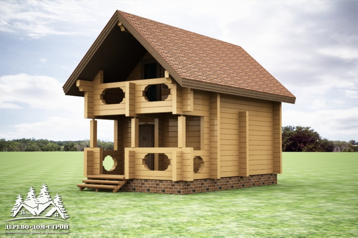 Проект одноэтажного деревянного  дома с мансардой и террасой  из бруса – ДБС 353