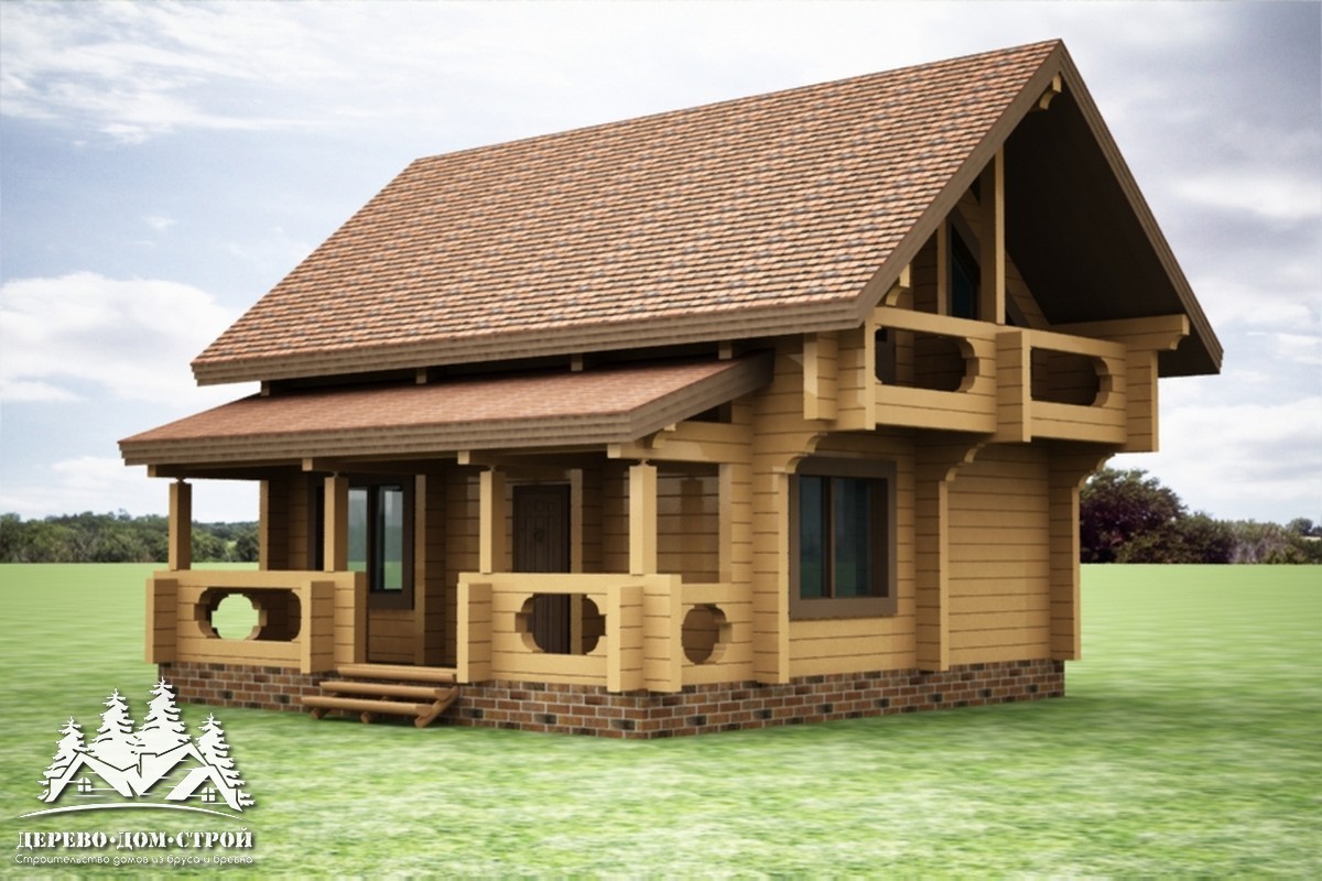 Проект одноэтажного деревянного  дома с мансардой и террасой  из бруса – ДБС 361