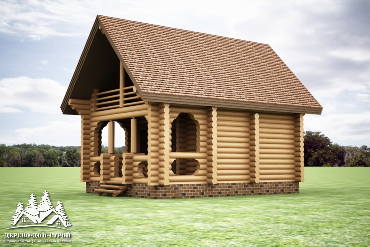 Проект одноэтажного деревянного  дома с мансардой и террасой  из бревна — ДДС 549