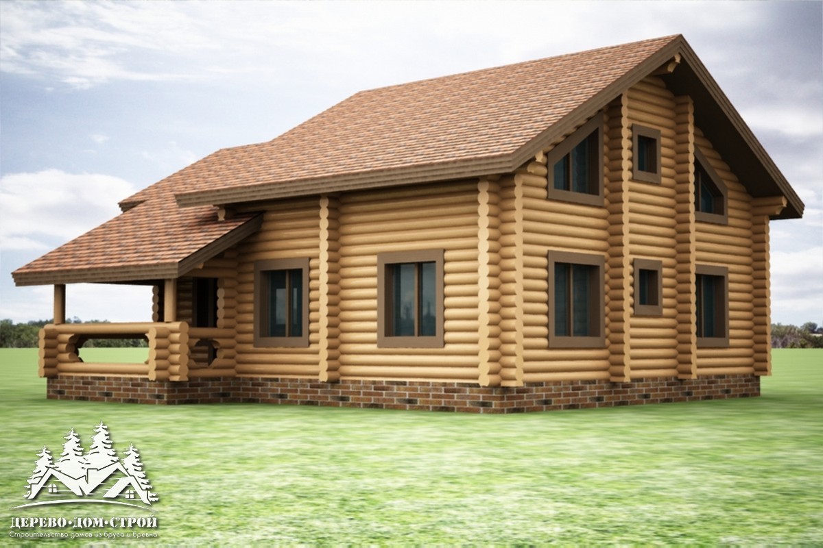 Проект одноэтажного деревянного  дома с мансардой и террасой  из бревна – ДДС 569