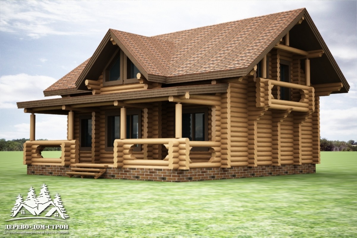 Проект одноэтажного деревянного  дома с мансардой и террасой  из бревна – ДДС 570