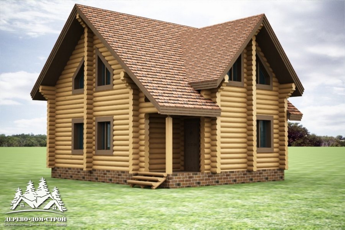 Проект одноэтажного деревянного  дома с мансардой и террасой  из бревна – ДДС 575