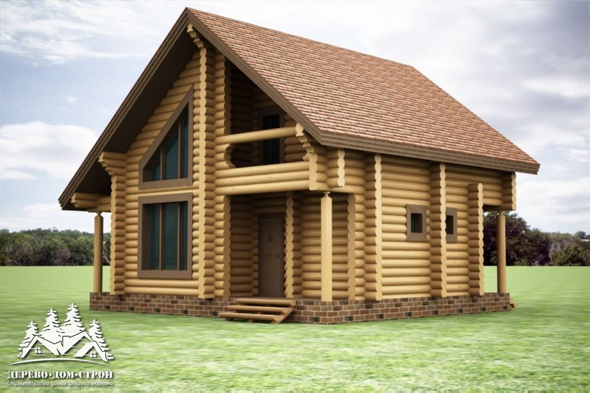 Проект одноэтажного деревянного  дома с мансардой и террасой  из бревна – ДДС 576