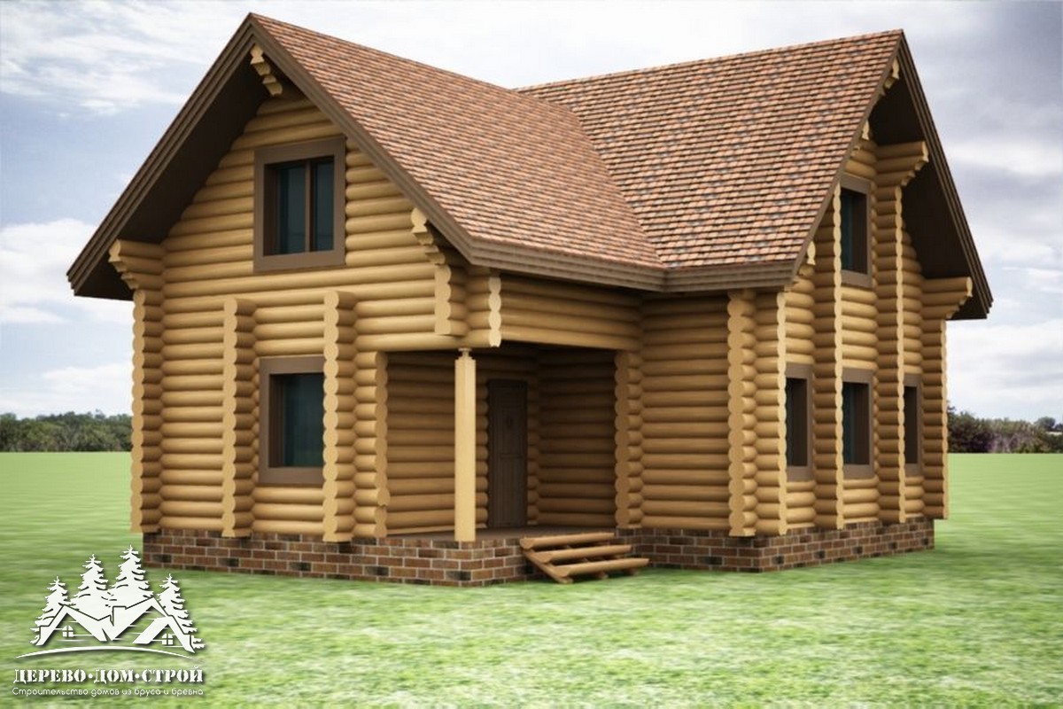 Проект одноэтажного деревянного  дома с мансардой и террасой  из бревна – ДДС 577