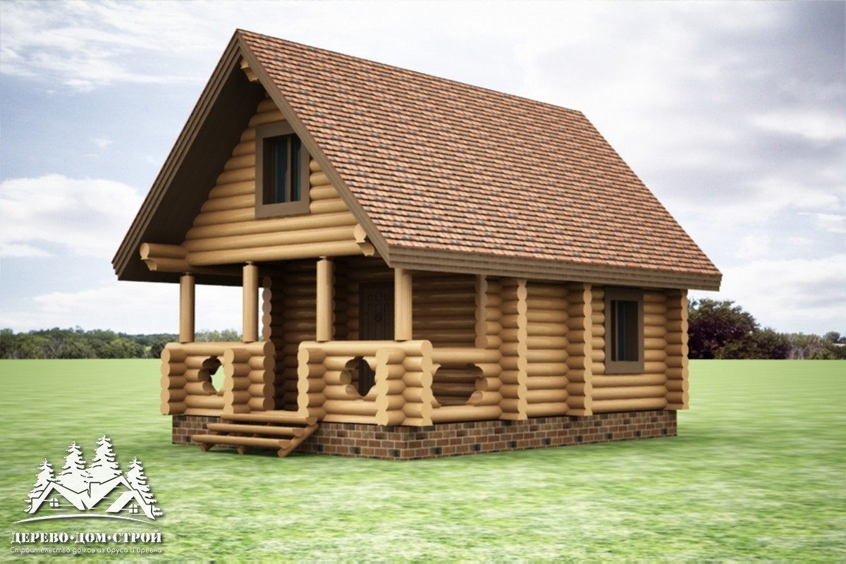 Проект одноэтажного деревянного  дома с мансардой и террасой  из бревна — ДДС 551