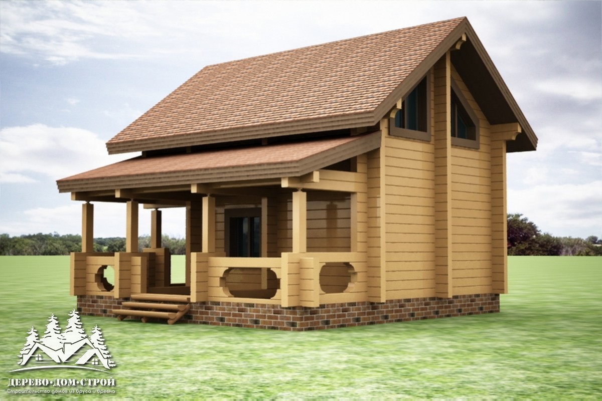 Проект одноэтажного деревянного  дома с мансардой и террасой  из бруса – ДБС 365