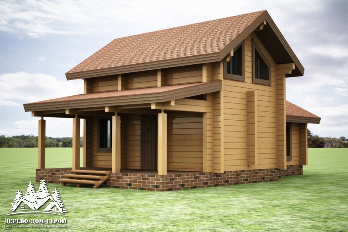 Проект одноэтажного деревянного  дома с мансардой и террасой  из бруса – ДБС 366