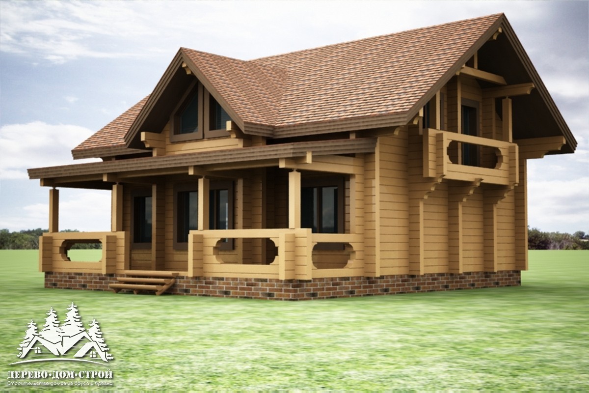 Проект одноэтажного деревянного  дома с мансардой и террасой  из бруса – ДБС 370
