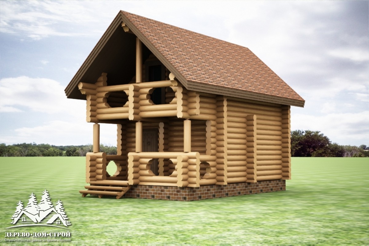 Проект одноэтажного деревянного  дома с мансардой и террасой  из бревна — ДДС 553
