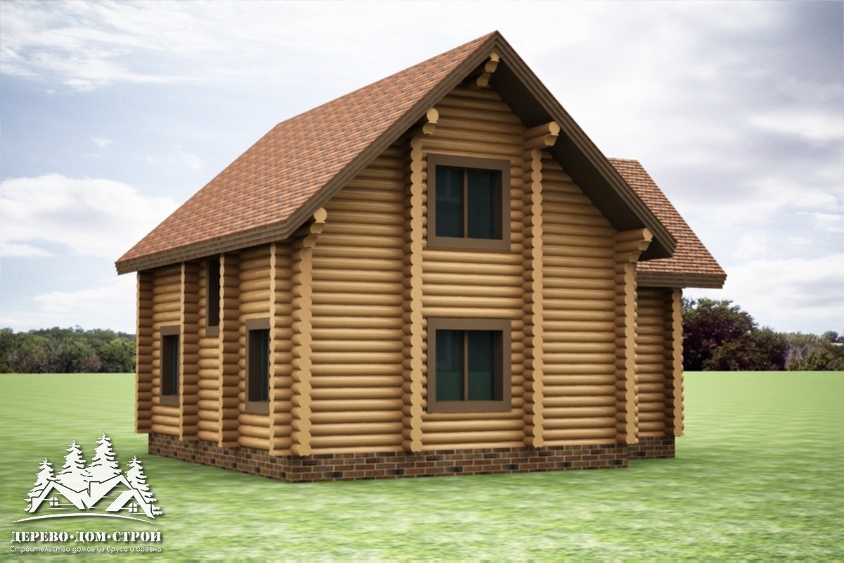 Проект одноэтажного деревянного  дома с мансардой и террасой  из бревна — ДДС 547