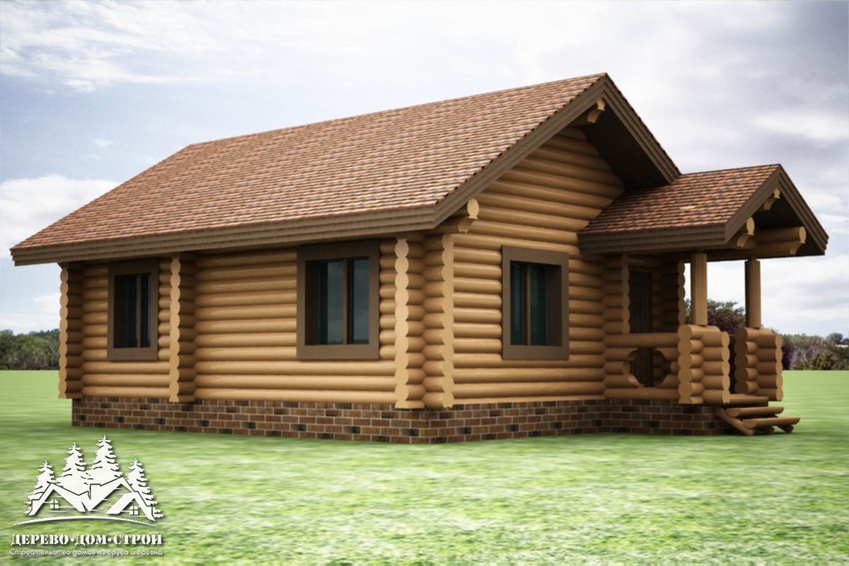 Проект одноэтажного деревянного  дома с террасой  из бревна — ДДС 554