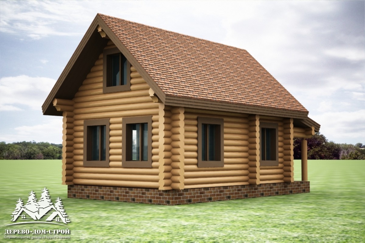 Проект одноэтажного деревянного  дома с мансардой и террасой  из бревна – ДДС 557