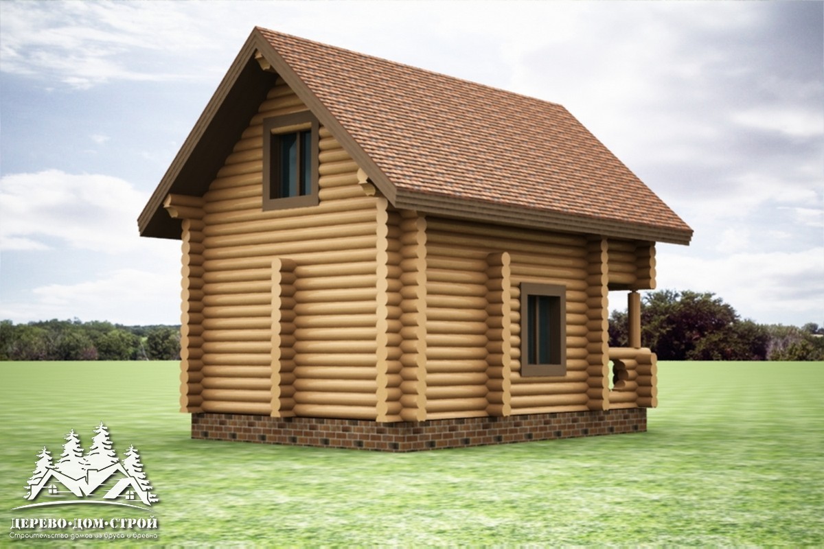 Проект одноэтажного деревянного  дома с мансардой и террасой  из бревна – ДДС 558