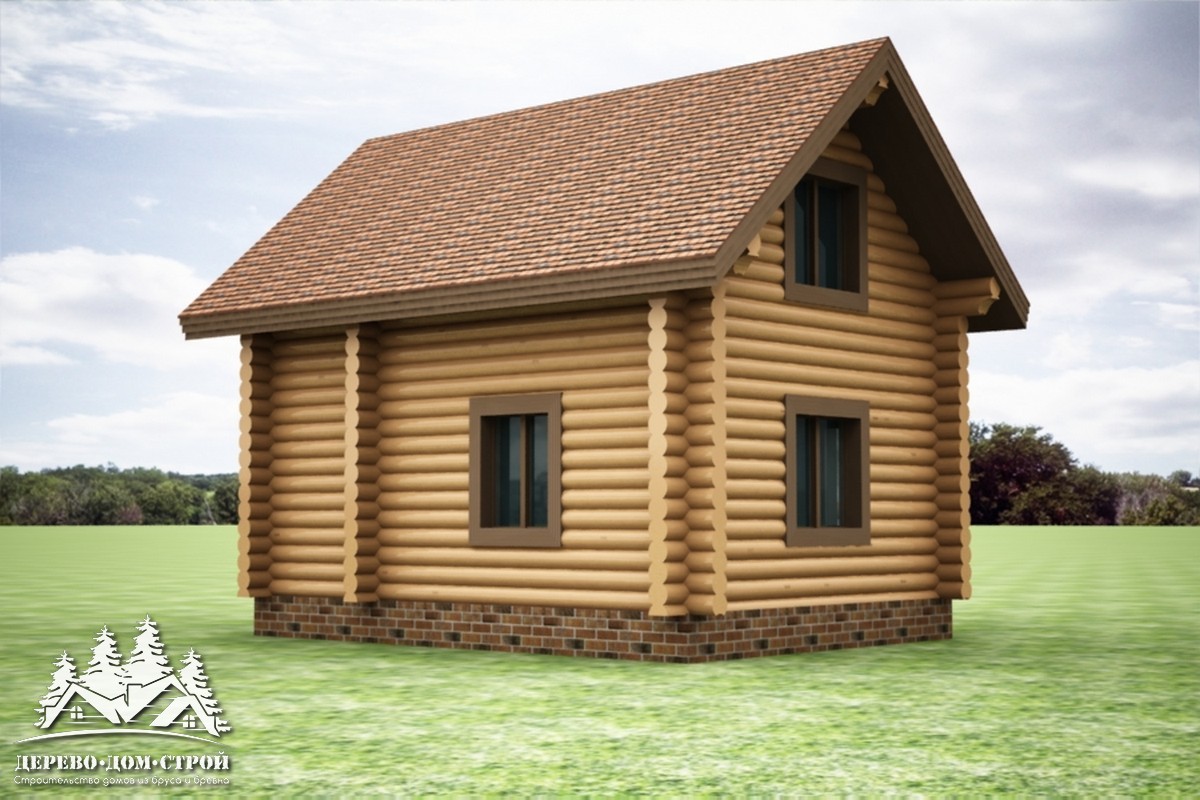 Проект одноэтажного деревянного  дома с мансардой и террасой  из бревна – ДДС 560