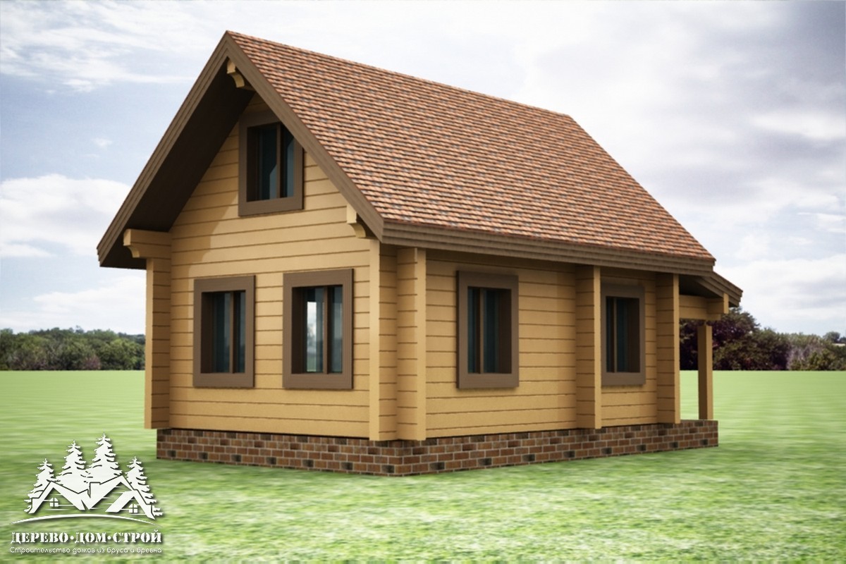 Проект одноэтажного деревянного  дома с мансардой и террасой из бруса – ДПБ 357