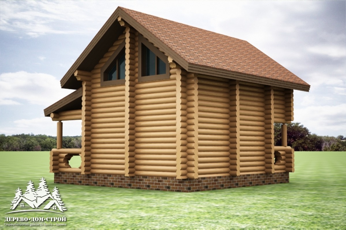 Проект одноэтажного деревянного  дома с мансардой и террасой  из бревна – ДДС 565
