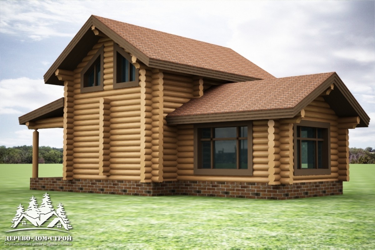 Проект одноэтажного деревянного  дома с мансардой и террасой  из бревна – ДДС 566