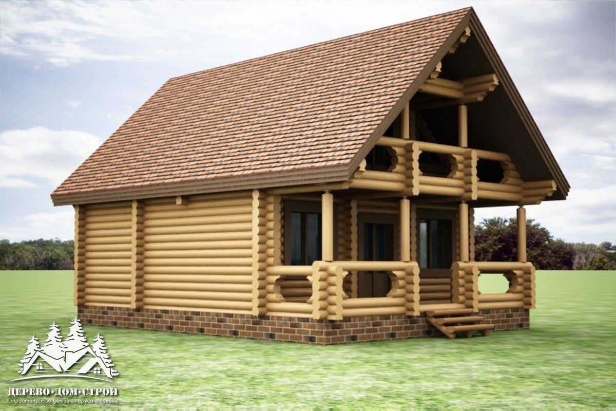 Проект одноэтажного деревянного  дома с мансардой и террасой  из бревна – ДДС 580